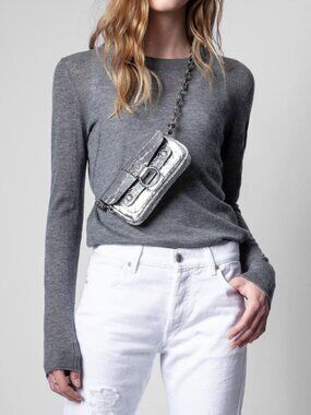 NWT $298 Zadig & Voltaire MISS Gray Arrow Beaded Cashmere Knit Sweater S